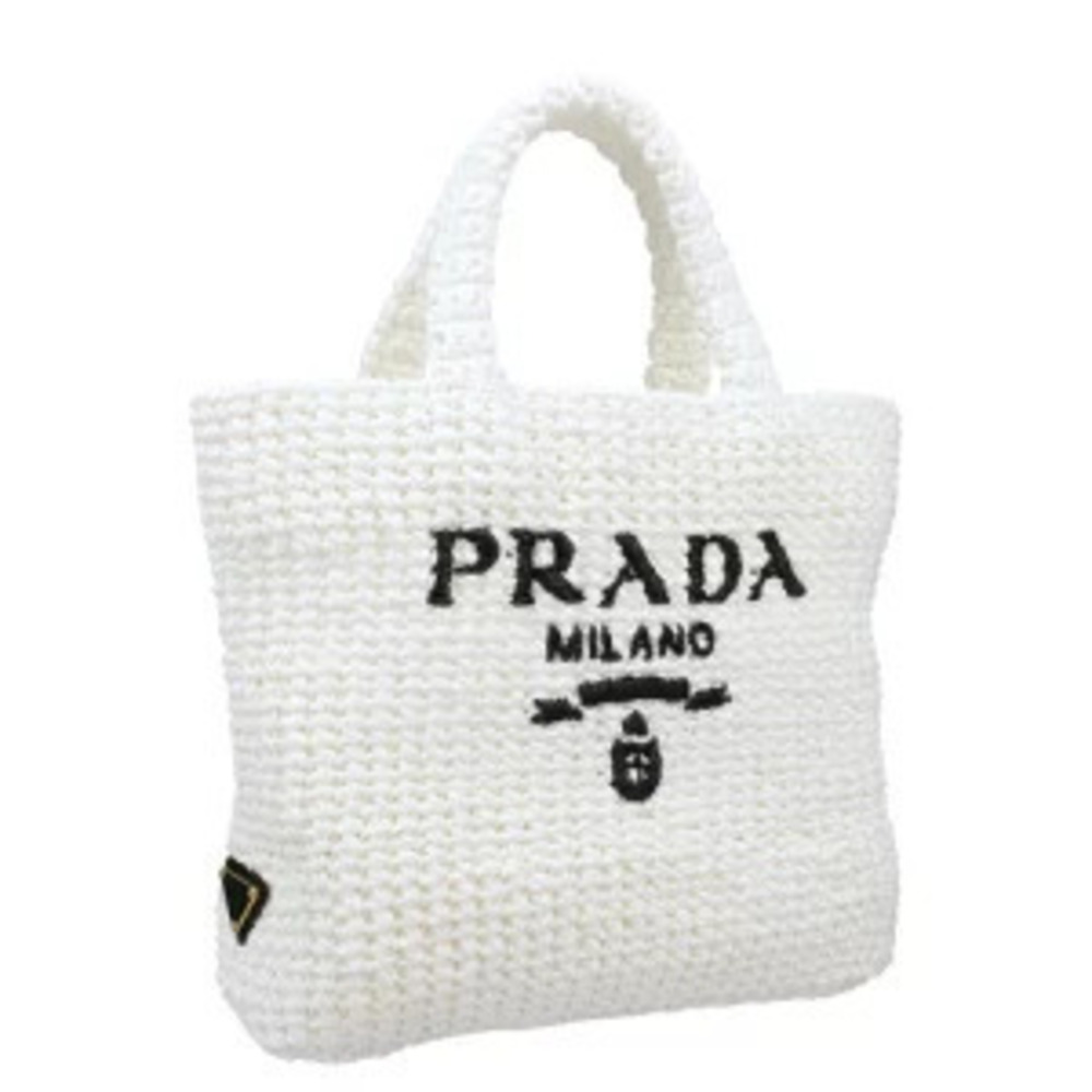 Prada BIANCO White V Bag Tote Crochet OOL